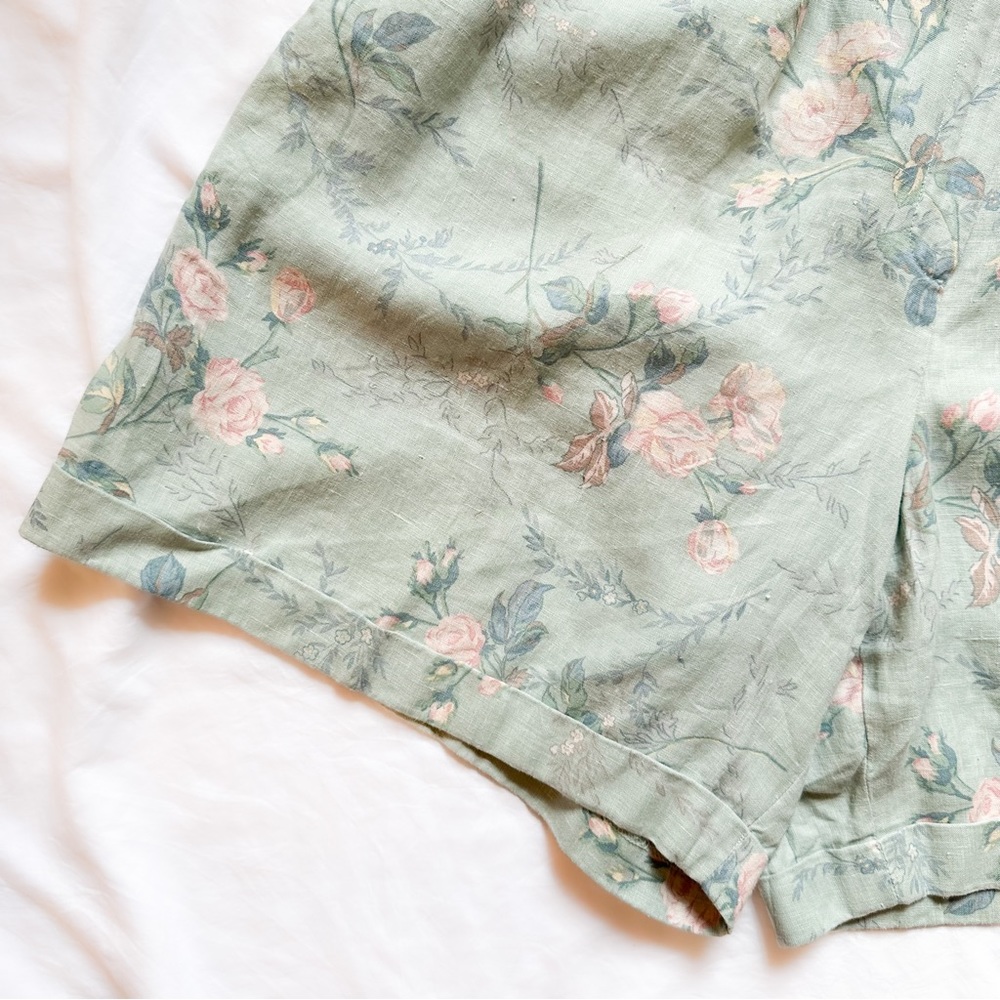 Vintage Ralph Lauren Cottagecore Floral Pastel High Waisted Linen Shorts Boho - Picture 3 of 6